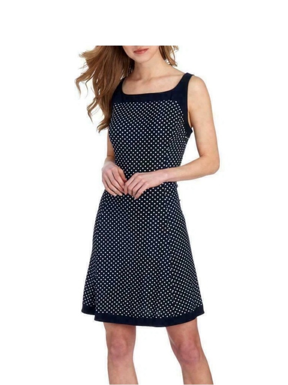 Jones New York Navy and White Polka Dot Sleeveless A-Line Dress